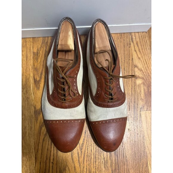 Vintage Johnston Murphy Spectator Cap Toe Brogue Oxford Shoes Size 11D Leather & - Picture 1 of 11